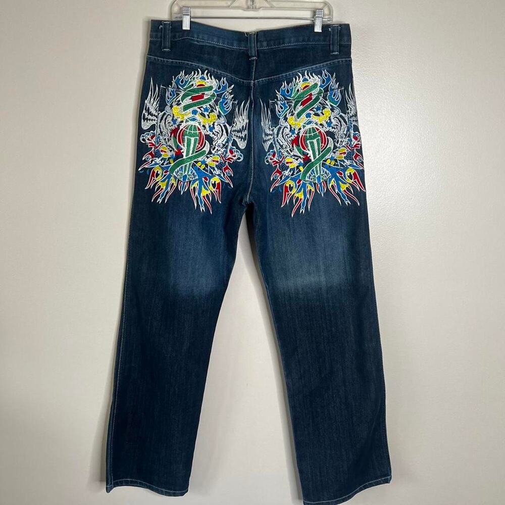2000s vintage embroidered denim jeans